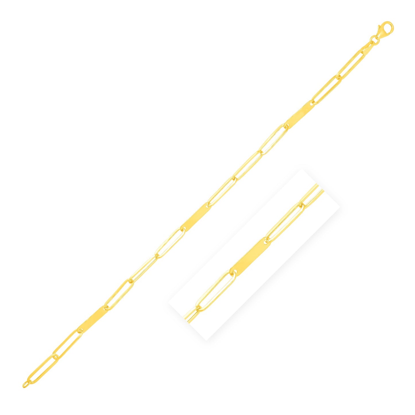 14k Yellow Gold 7 inch Alternating Paperclip Chain Link and Gold Bar Bracelet