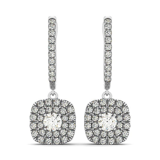 14k White Gold Double Halo Cushion Outer Shaped Diamond  Earrings (3/4 cttw)