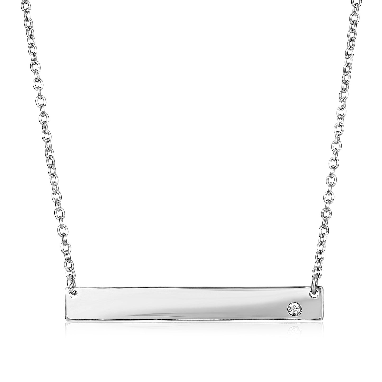 Sterling Silver Polished Bar Necklace with Cubic Zirconia