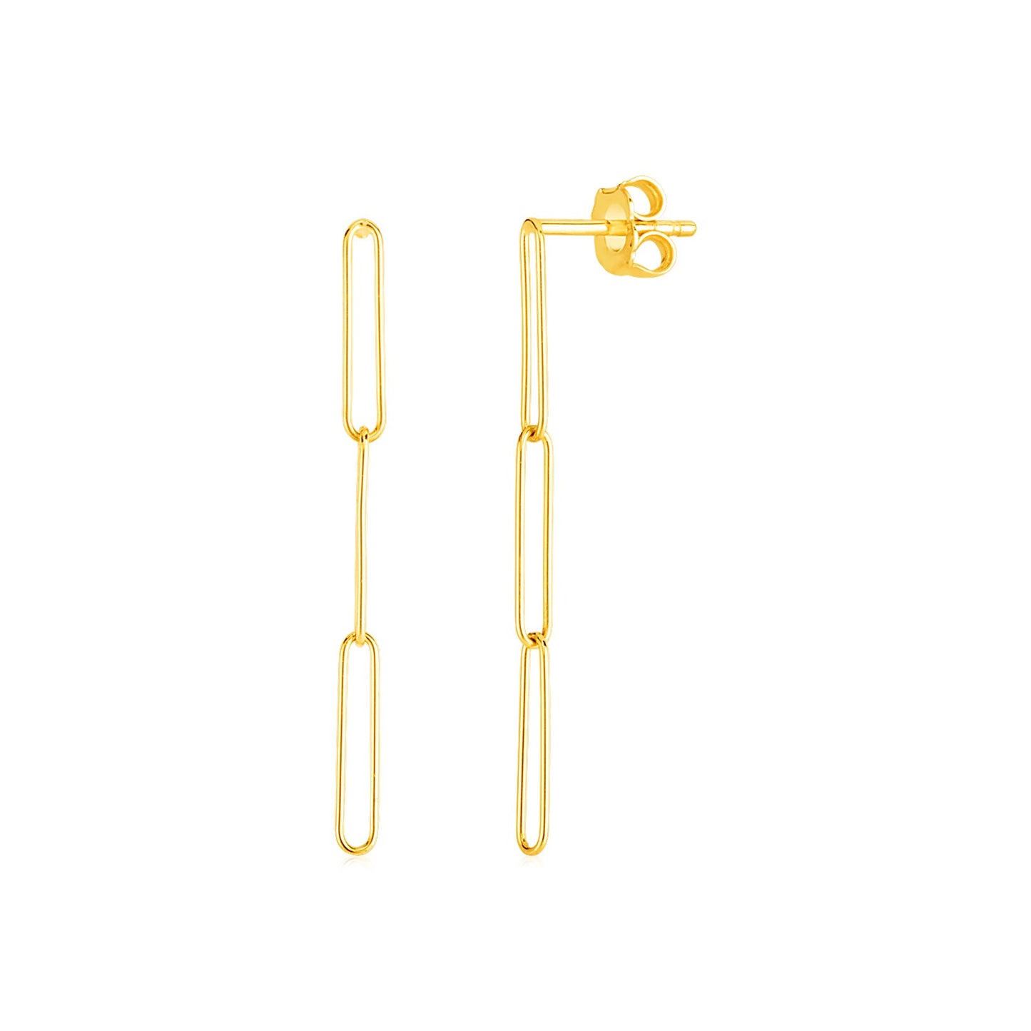 14k Yellow Gold Paperclip Chain Dangle Earrings