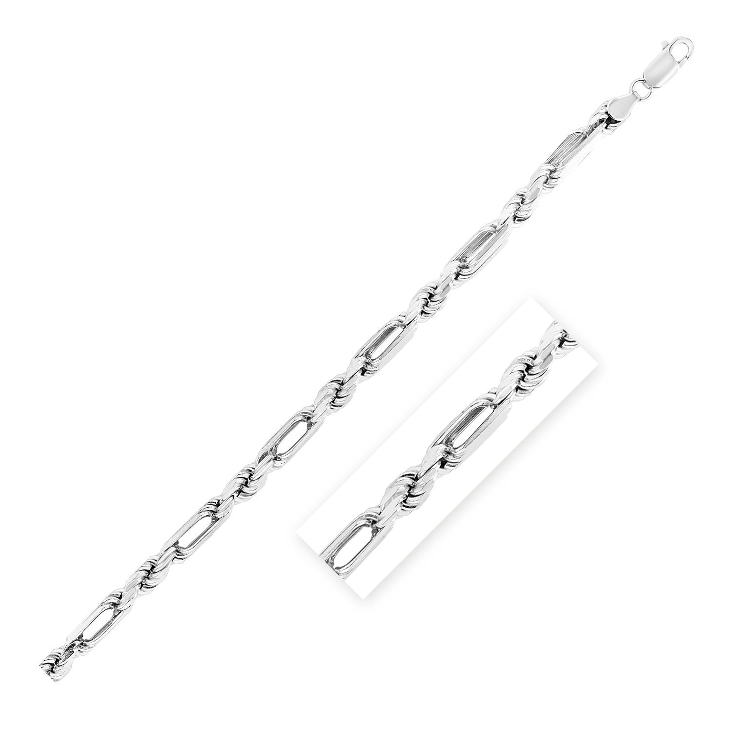 Sterling Silver Rhodium Plated Figarope Chain 6.0mm