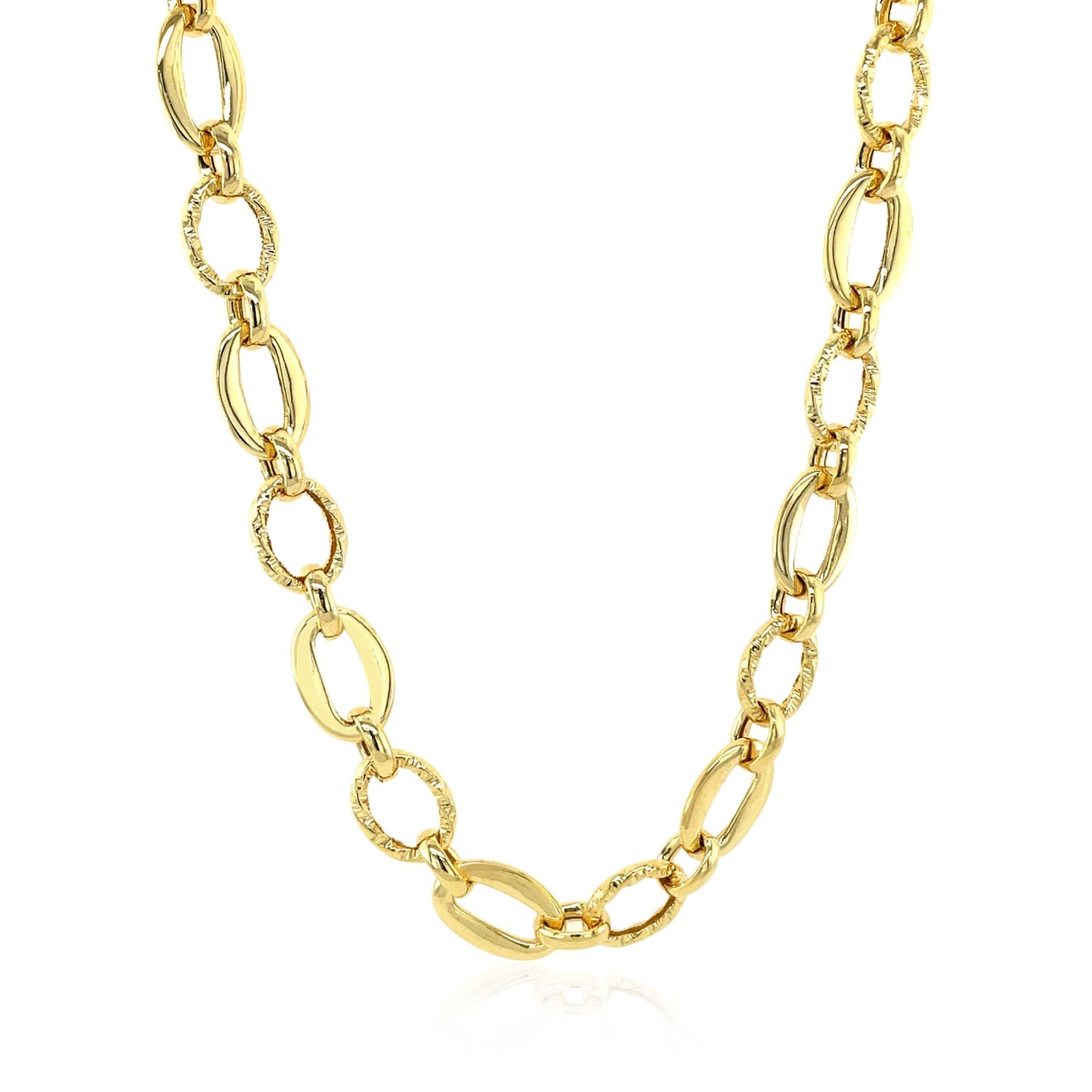 Shiny and Textured Oval Link Necklace in 14k Yellow Gold