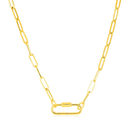 14k Yellow Gold Paperclip Chain Necklace with Oval Carabiner Clasp