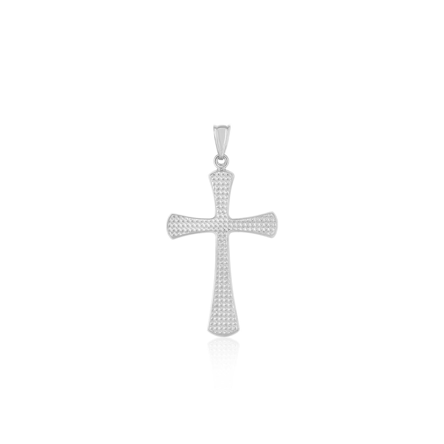 14k White Gold Cross Pendant with Beaded Texture