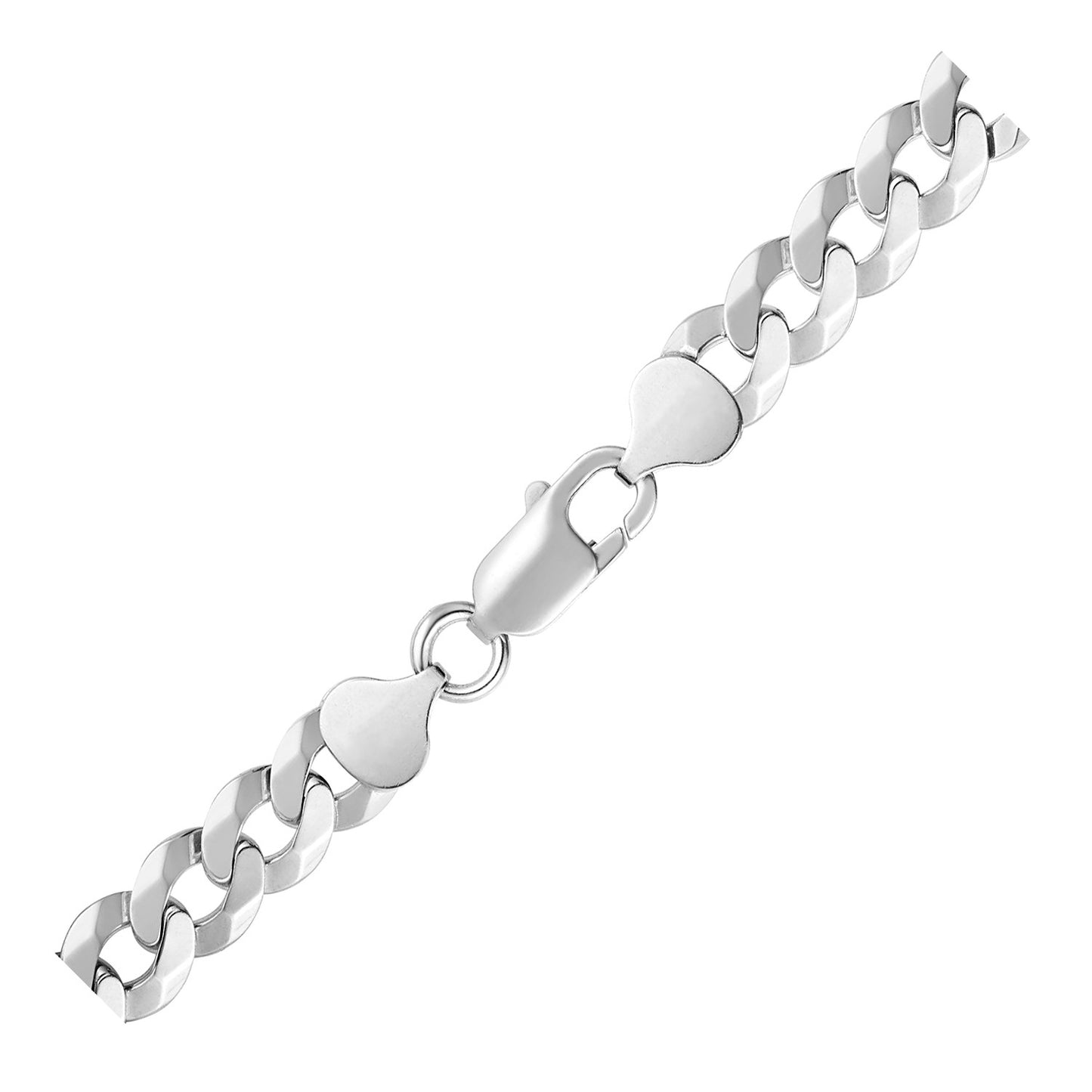 Rhodium Plated 8.4mm Sterling Silver Curb Style Bracelet
