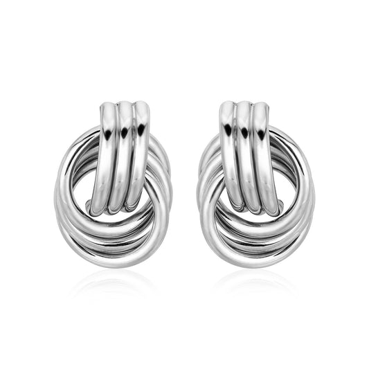 Polished Love Knot Earrings with Interlocking Rings in Sterling Silver