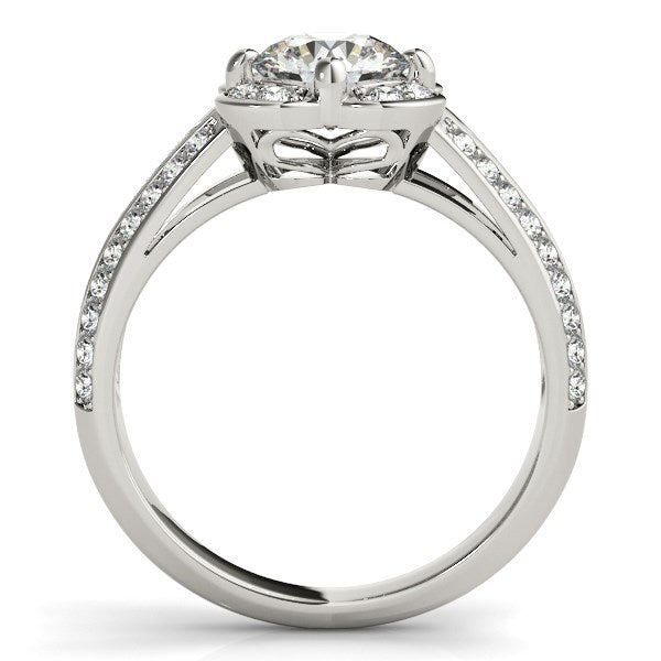 Round Diamond Floral Motif Engagement Ring in 14k White Gold (1 3/8 cttw)