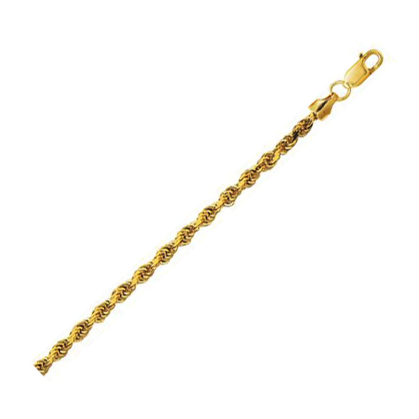 3.2mm 14K Yellow Gold Hollow Diamond Cut Rope Chain
