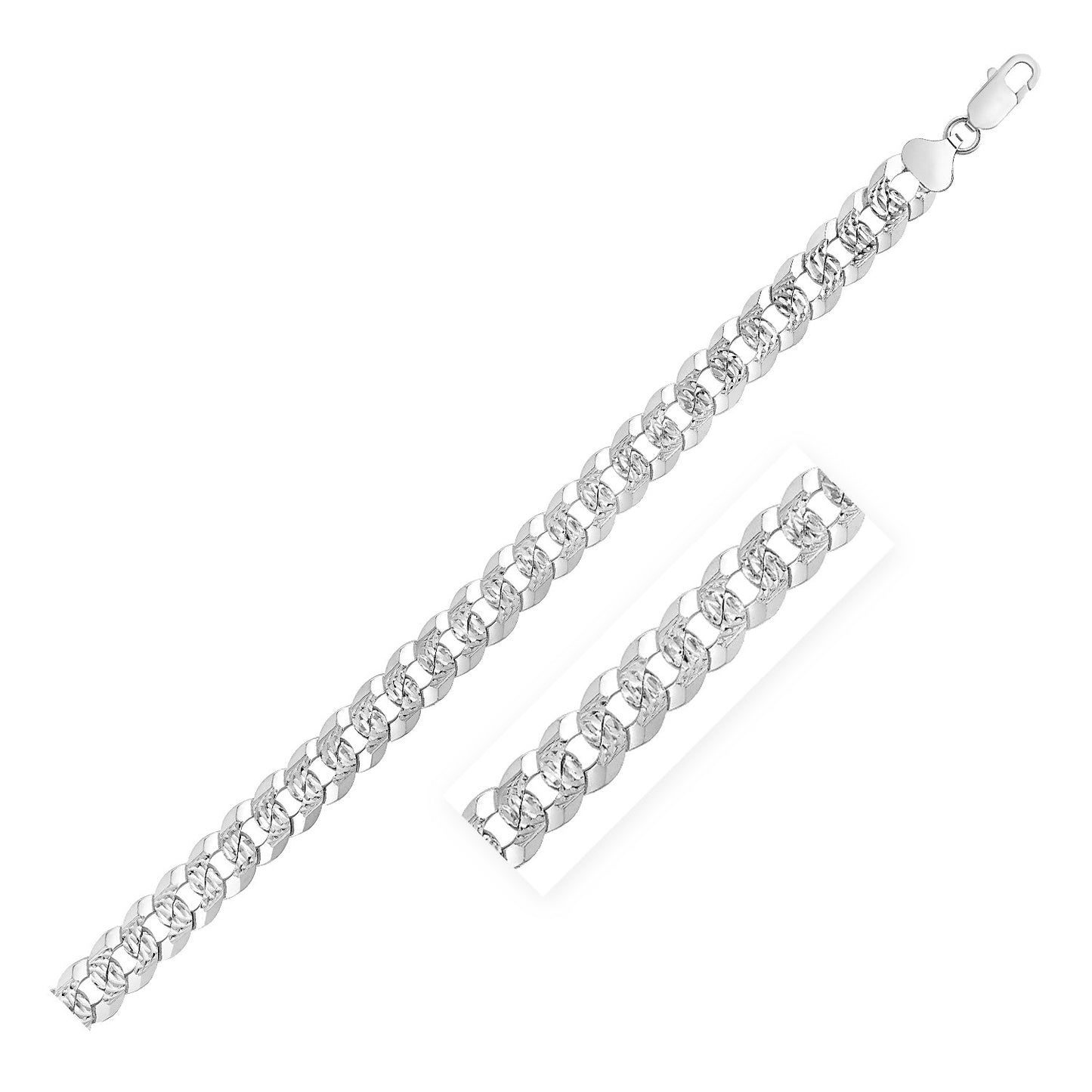 Sterling Silver Rhodium Plated Curb Chain 11mm