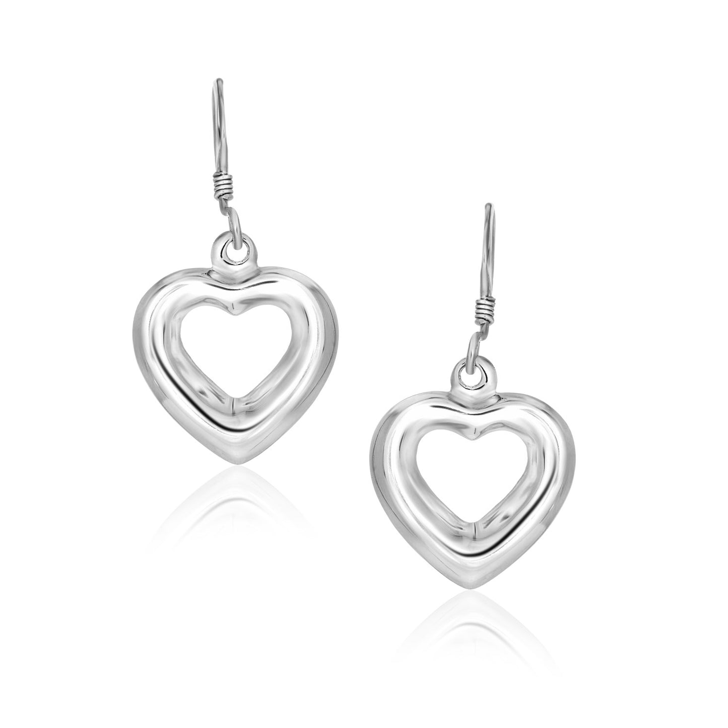 Sterling Silver Drop Earrings with a Puffed Open Heart Design