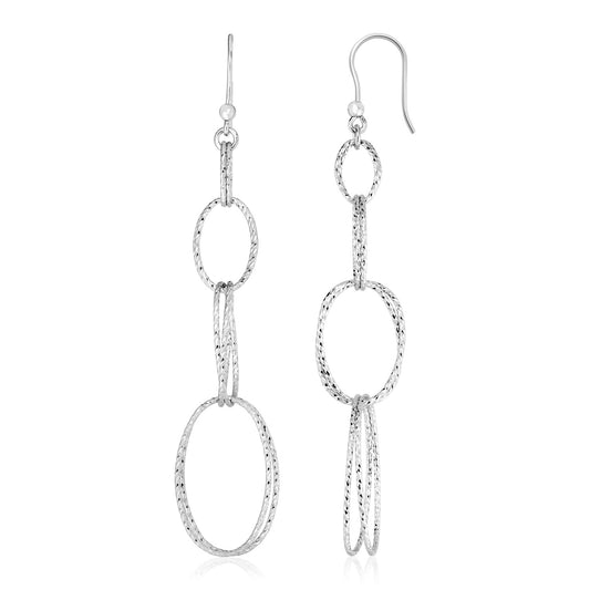 Sterling Silver Textured Interlocking Oval Dangle Earrings