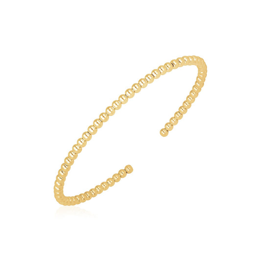 14k Yellow Gold High Polish Bead Cuff Bangle (3mm)
