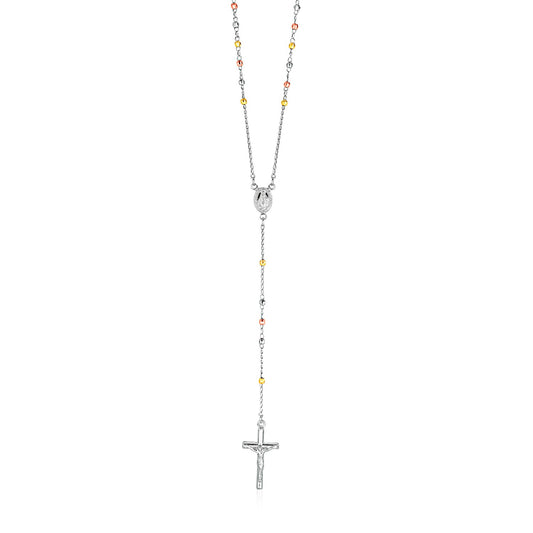 Three Toned Rosary Chain and Bead Necklace in Sterling Silver