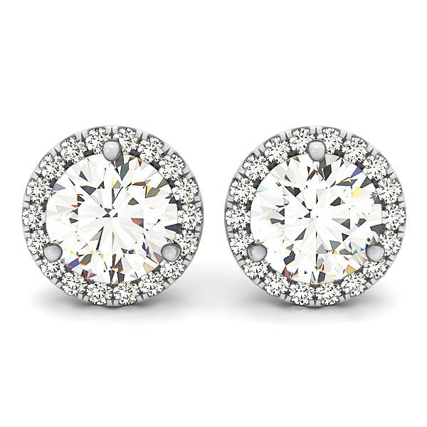 14k White Gold Round Prong Halo Style Earrings (1 cttw)
