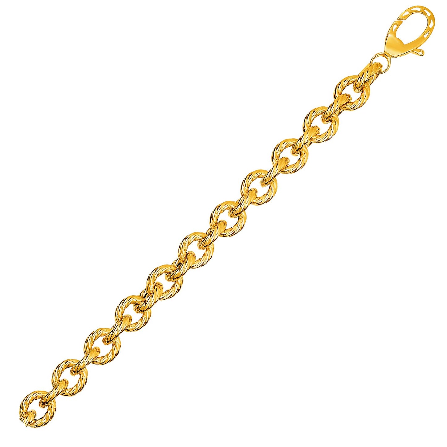 Textured Oval Link Bracelet in 14k Yellow Gold