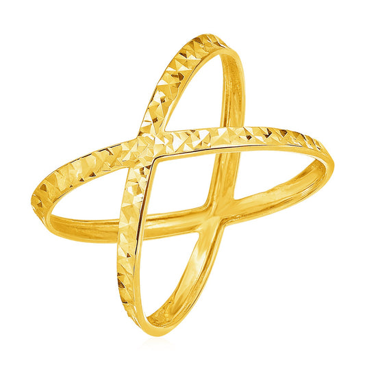14k Yellow Gold Textured X Profile Ring